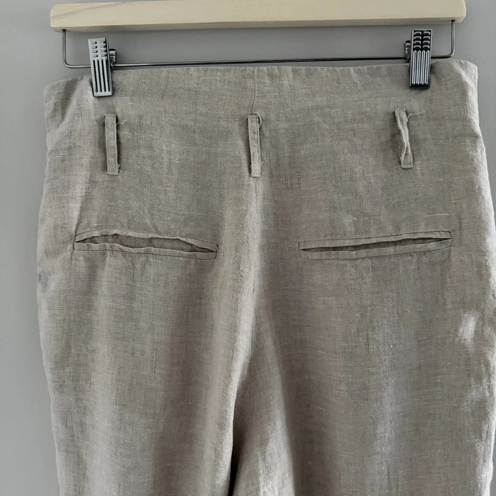 Reformation Oatmeal Beige 100% Linen Pleated High Rise Tapered Pants Size 4